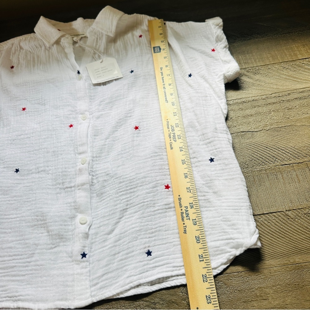 NWT Women’s Small | Beach Lunch Lounge | White Star Print Button Front Blouse - Picture 6 of 8